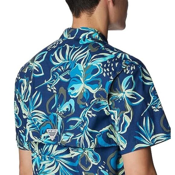 Columbia Mens Shirt Sz XL Trollers Best Carbon Wildwaters Vented Blue Floral NEW - Picture 4 of 10